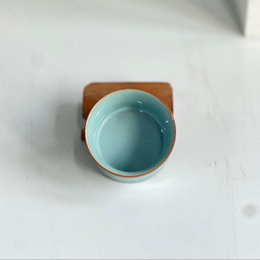 【河南汝州原產地】原礦天青釉雙線束腰杯80CC