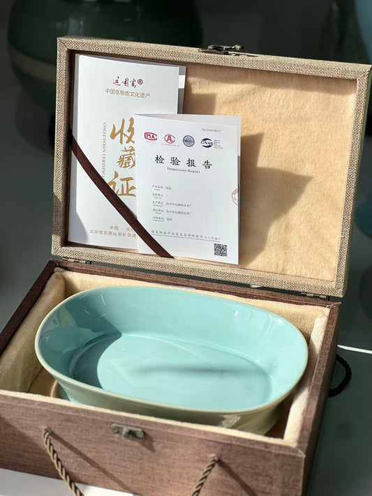 汝州原產｜手工汝瓷天青釉水仙盆｜適合水仙／盆栽／居家擺設