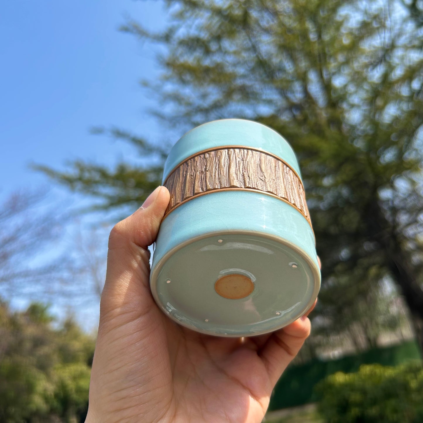 【河南汝州原產地】原礦天青釉重工跳刀直口杯150CC