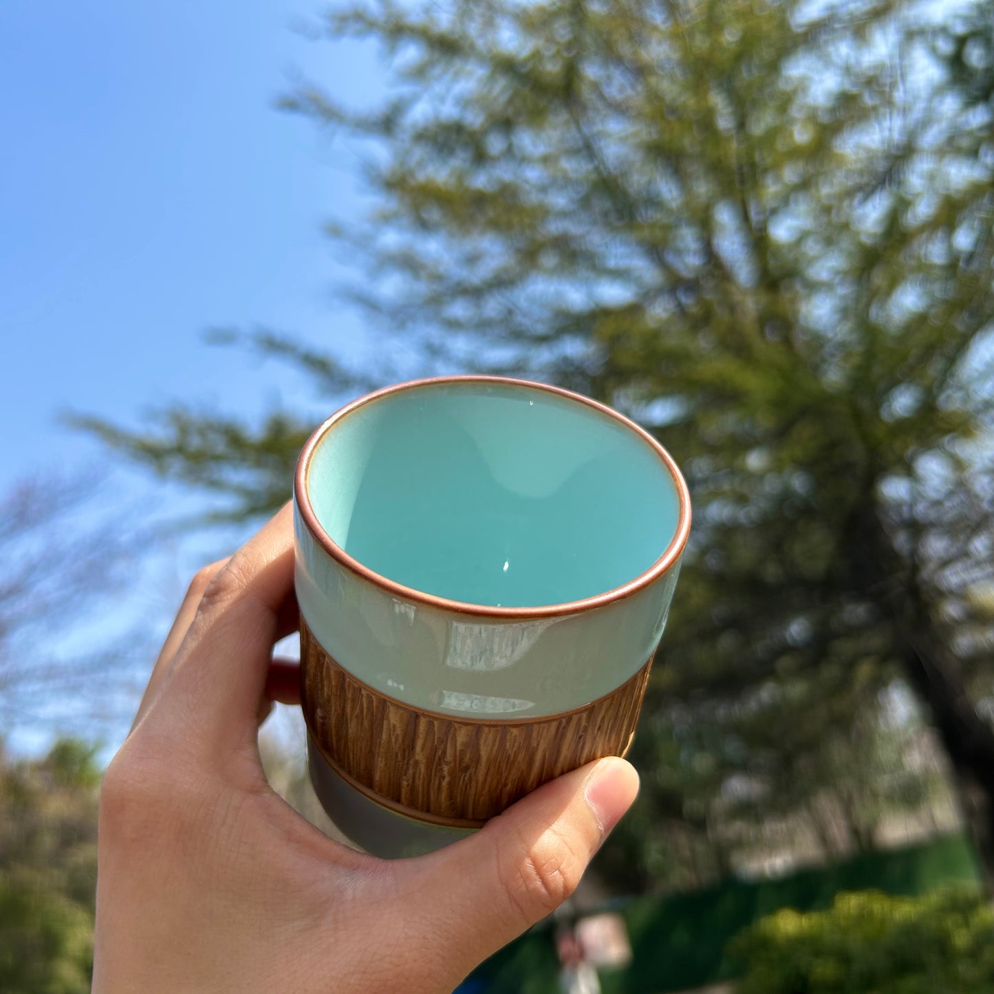 【河南汝州原產地】原礦天青釉重工跳刀直口杯150CC