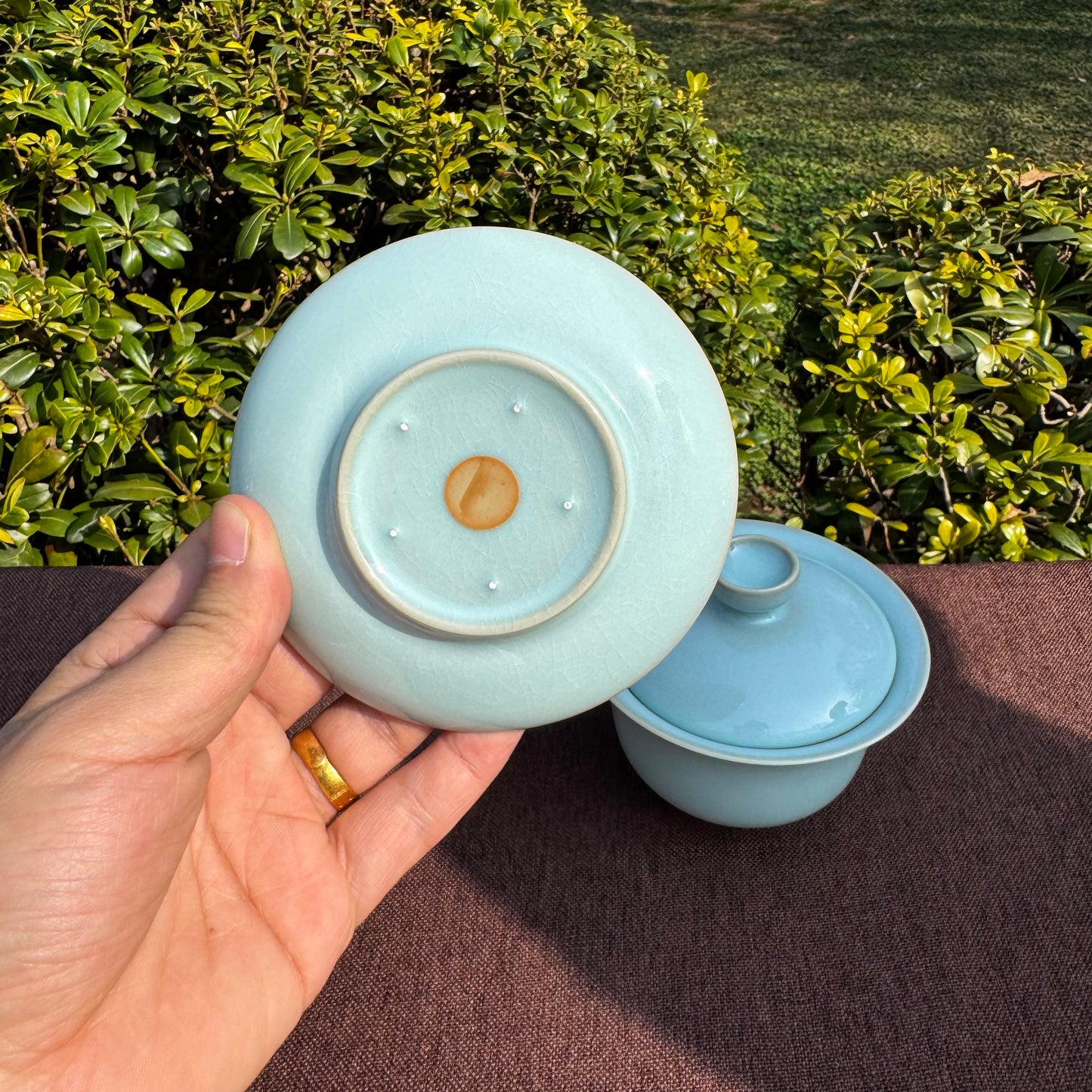【河南汝州原產地】原礦天青釉小號三才元寶蓋碗120CC