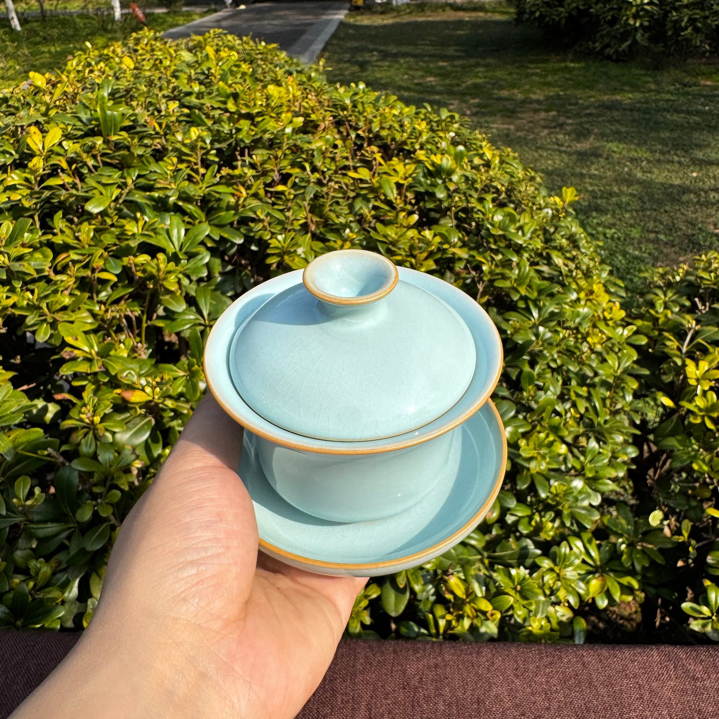 【河南汝州原產地】原礦天青釉大號金邊三才元寶蓋碗150CC
