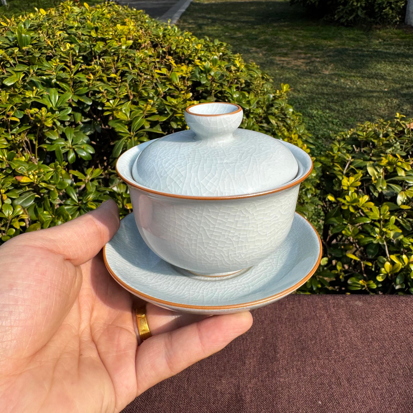 【河南汝州原產地】原礦月白釉金邊三才元寶蓋碗150CC