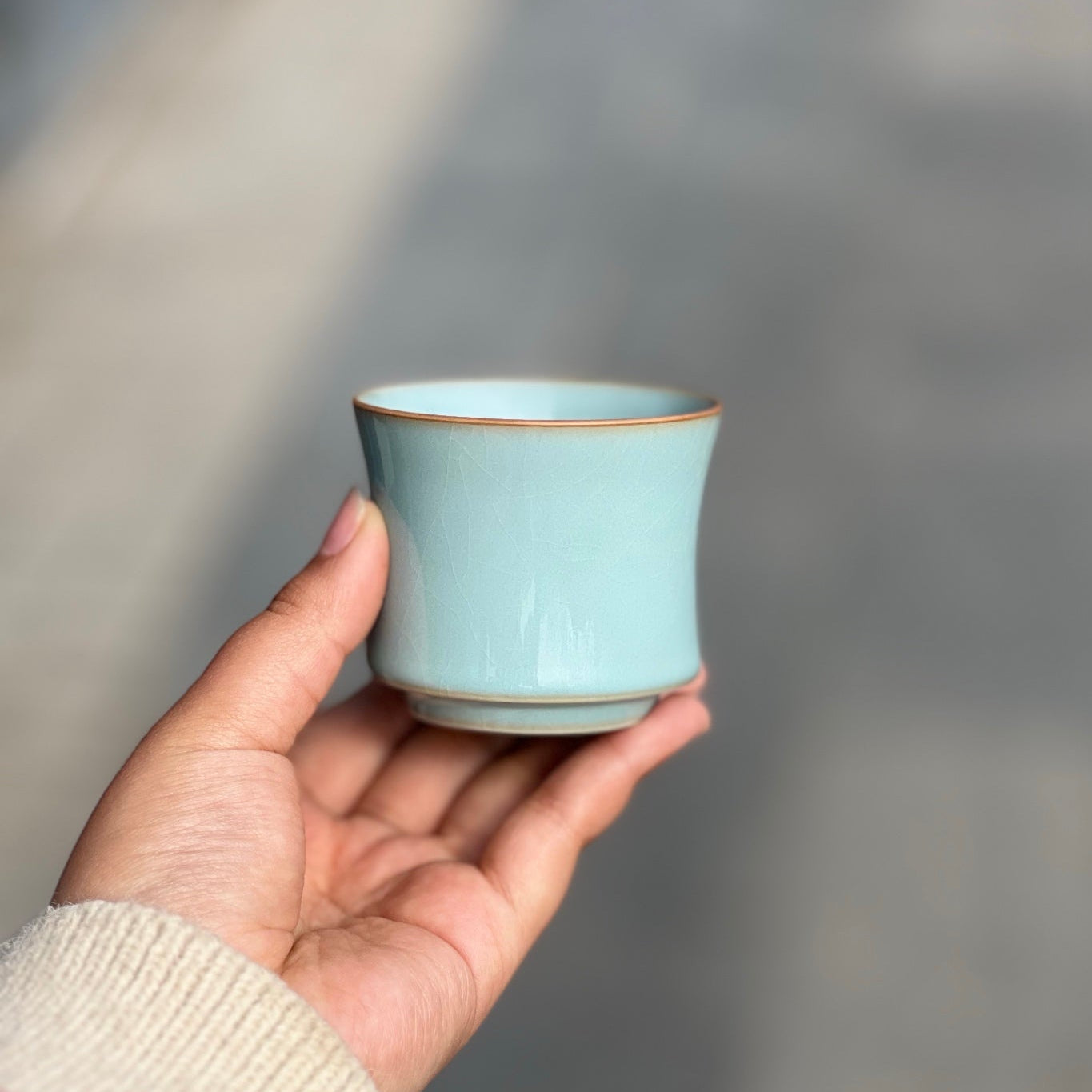 【河南汝州原產地】原礦天青釉束腰杯70CC