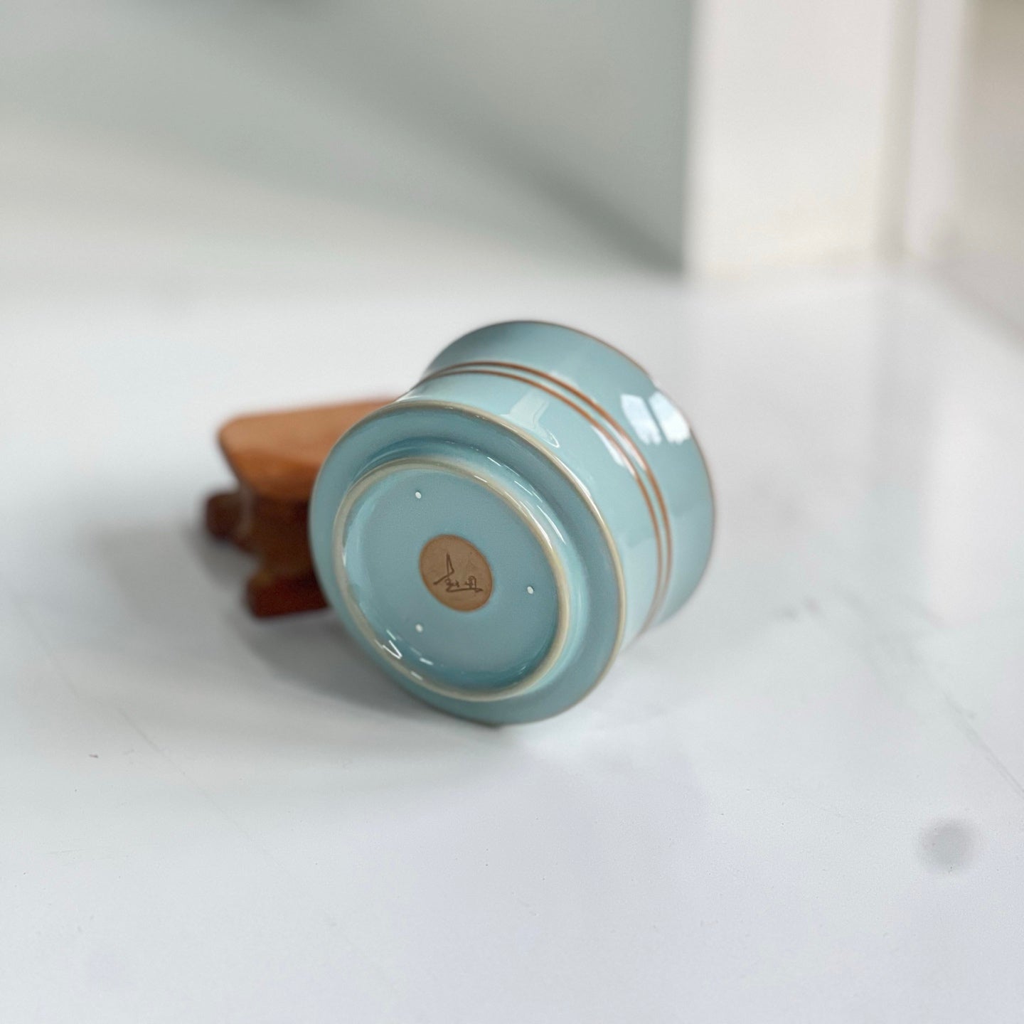 【河南汝州原產地】原礦天青釉雙線束腰杯80CC