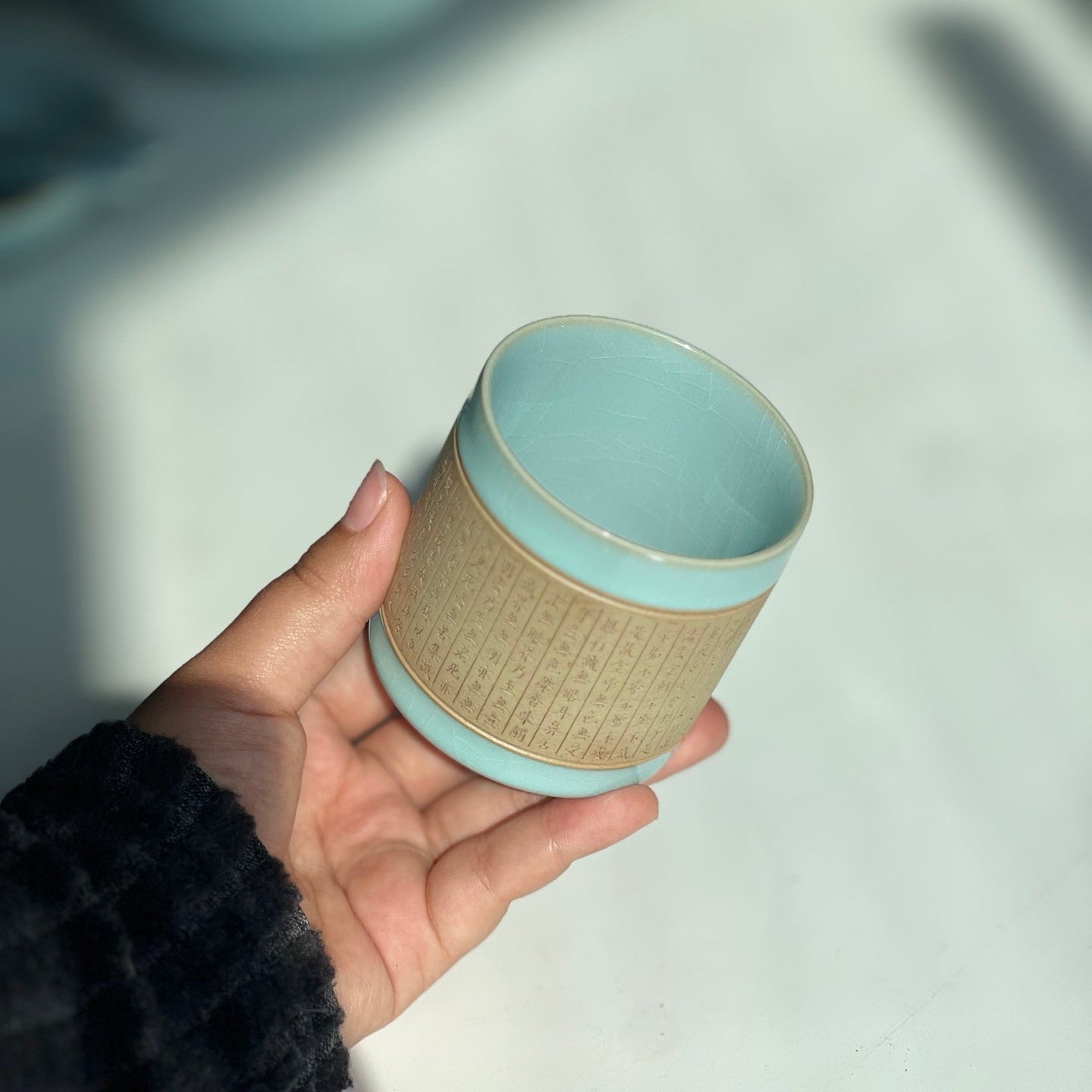 【河南汝州原產地】原礦天青釉心經直口杯120CC