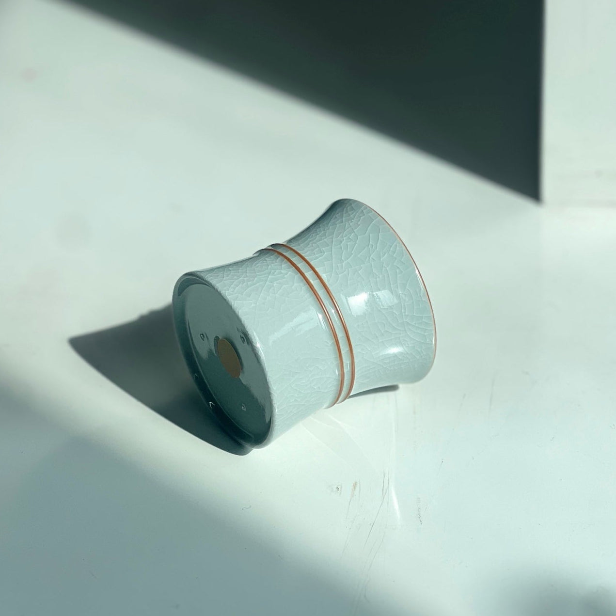 【河南汝州原產地】原礦月白釉雙線束腰杯90CC