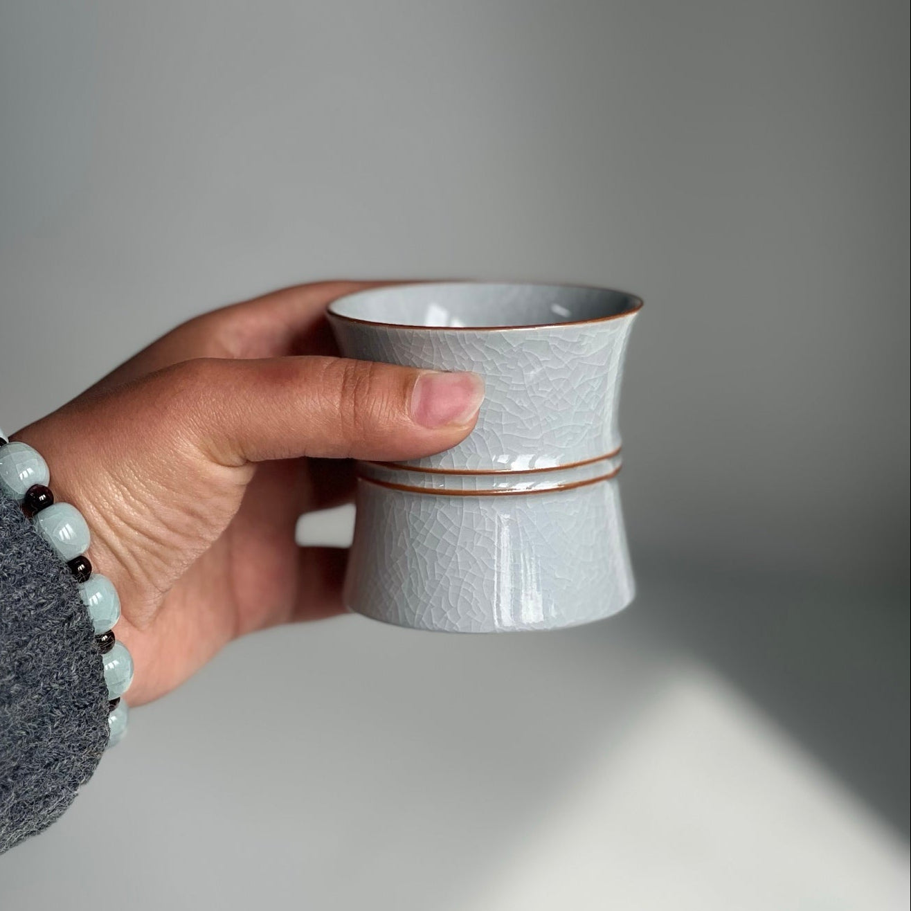 【河南汝州原產地】原礦月白釉雙線束腰杯90CC